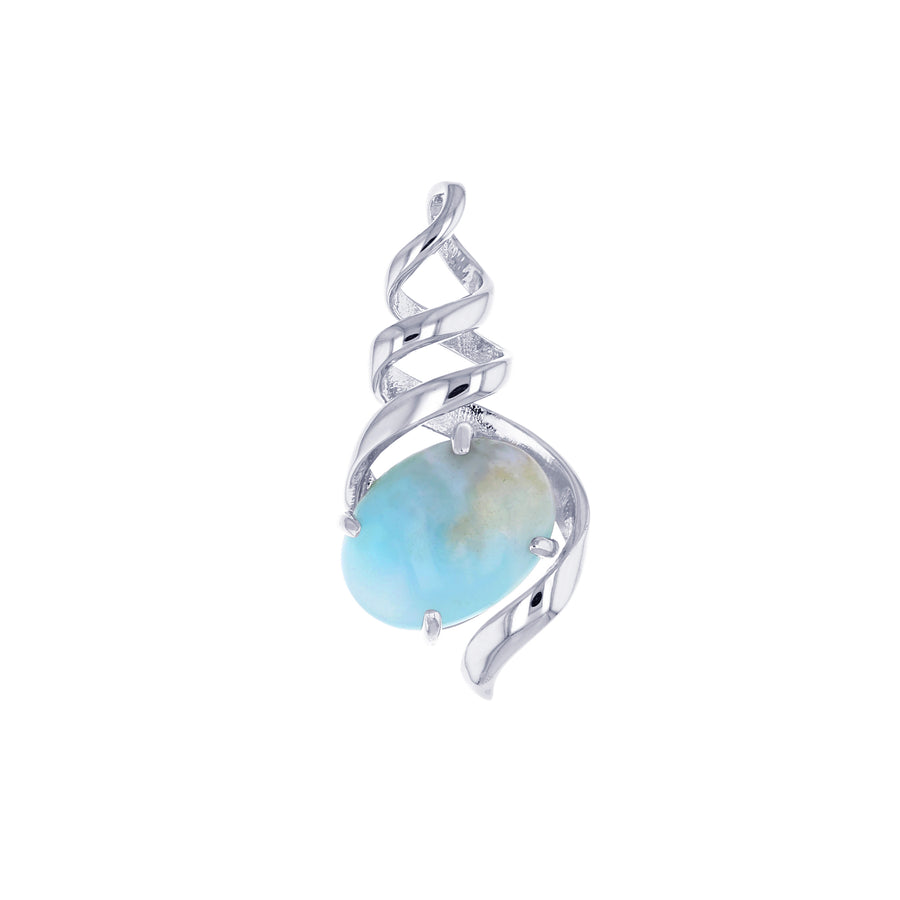 Sterling Silver Oval Natural Larimar Spiral Pendant Image 1