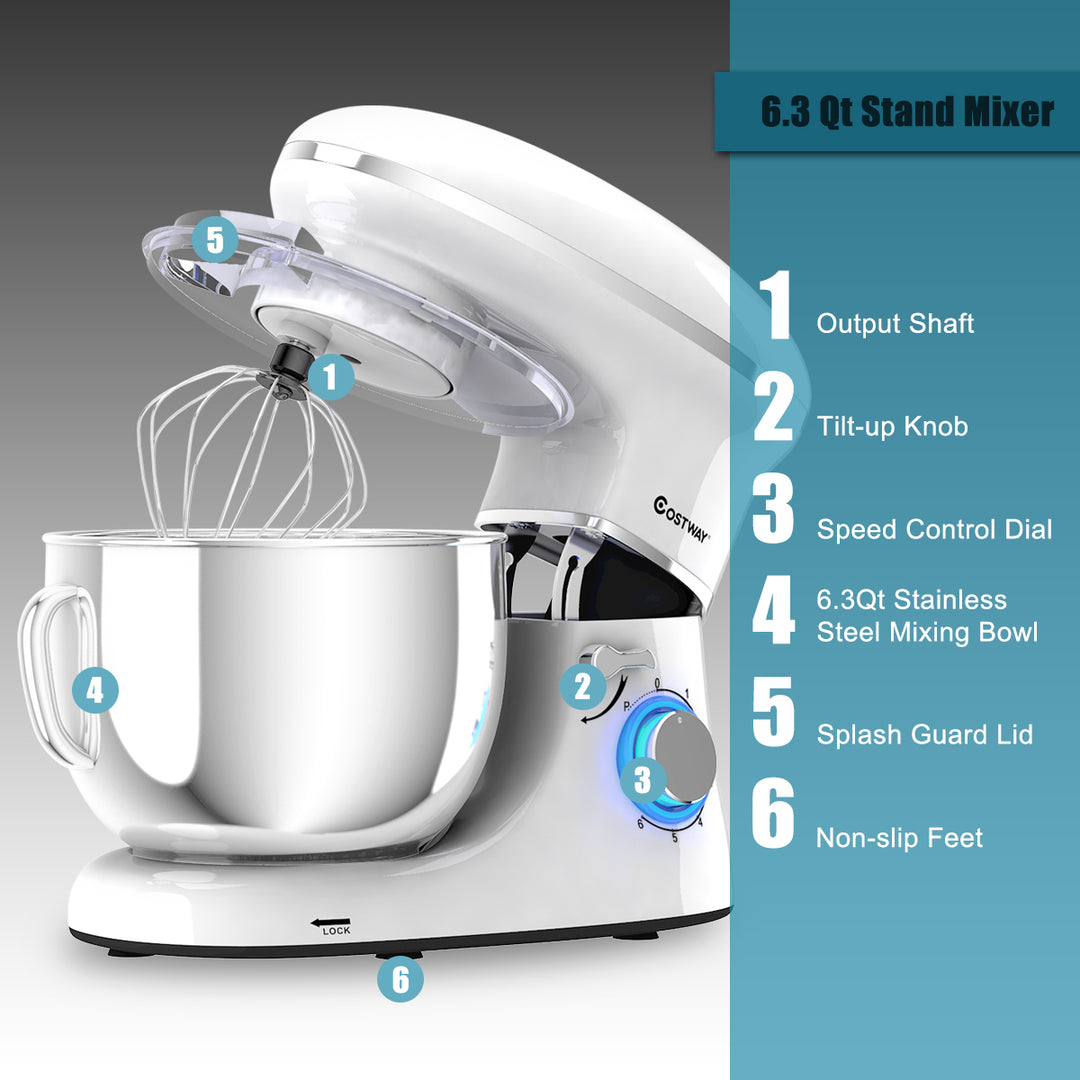 6.3 Quart Tilt-Head Food Stand Mixer 6 Speed 660W White Image 6