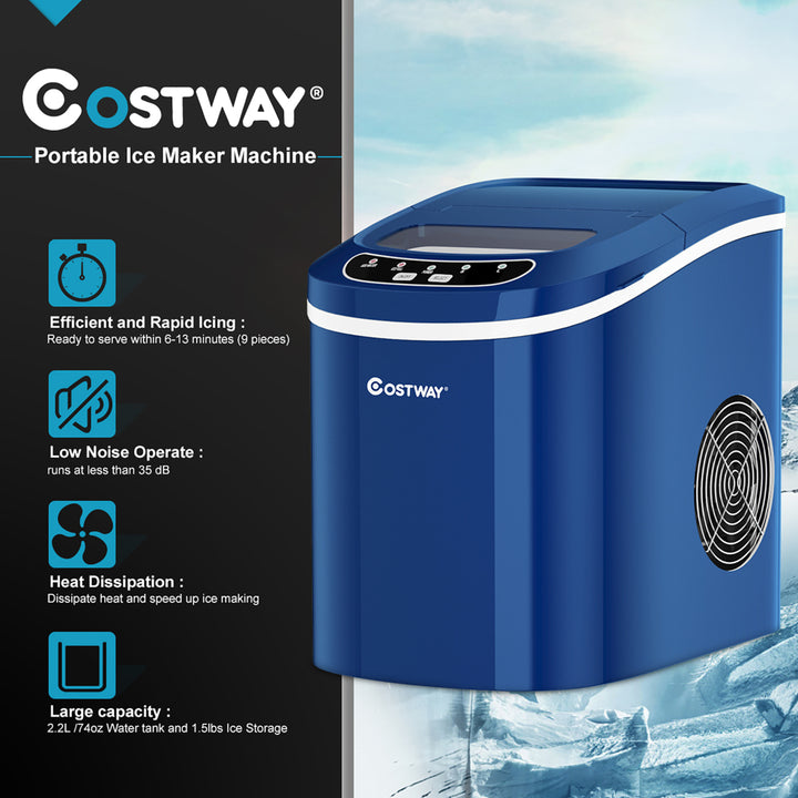 Costway Portable Compact Electric Ice Maker Machine Mini Cube 26lb/Day ABS Navy Image 6