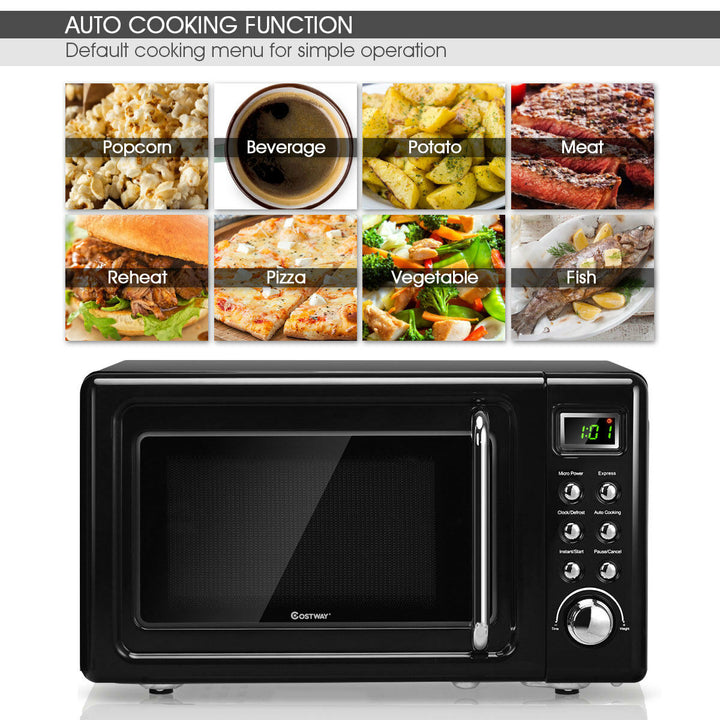 Costway 0.7Cu.ft Retro Countertop Microwave Oven 700W LED Display Glass Turntable BlackWhite Image 6