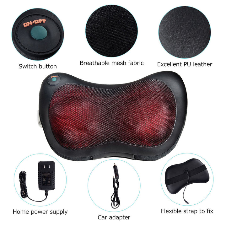 Shiatsu Shoulder Neck Back Massage Pillow W/Heat Deep Kneading Massager Car Seat Image 7