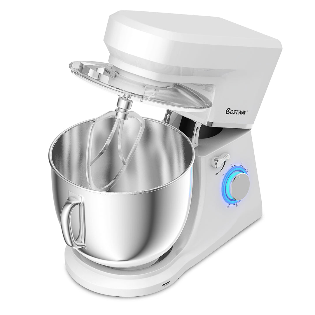 Tilt-Head Stand Mixer 7.5 Qt 6 Speed 660W with Dough Hook Whisk and Beater White Image 10