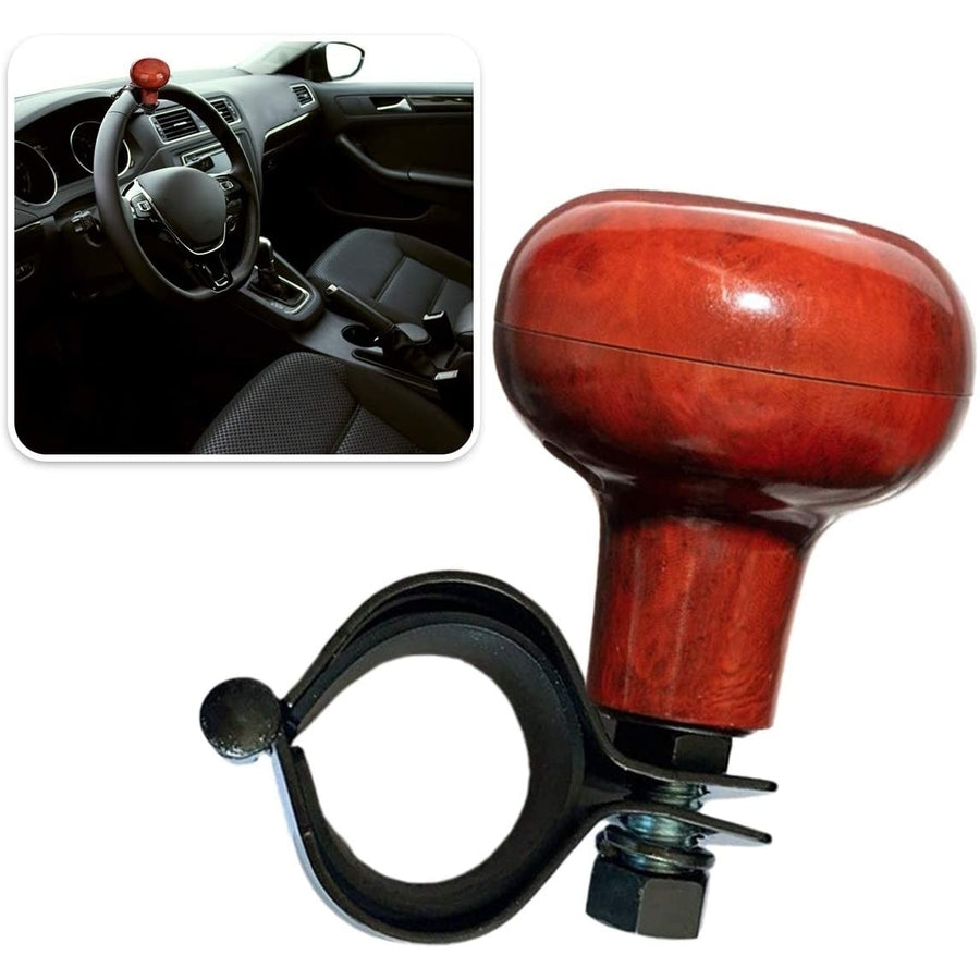 Zone Tech Woodgrain Steering Wheel Spinner - Universal Fit Premium Quality Steering Wheel Spinner with Power Handle Image 1