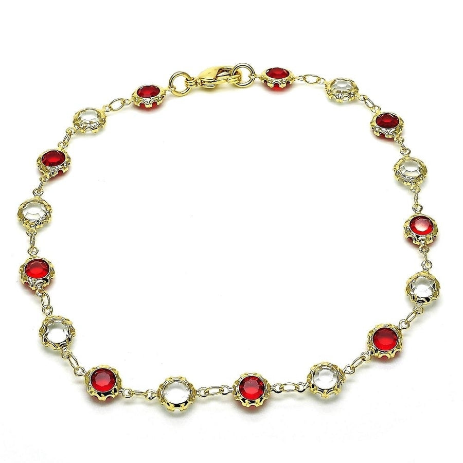 18K Gold Filled High Polish Finsh  Gold Crystal Red and White Round Anklet 10 Image 1