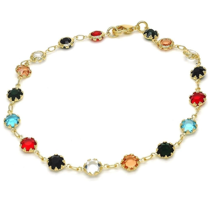 18K Gold Filled High Polish Finsh  Gold and Multi Color Dark Crystal Round Anklet 10 Image 1