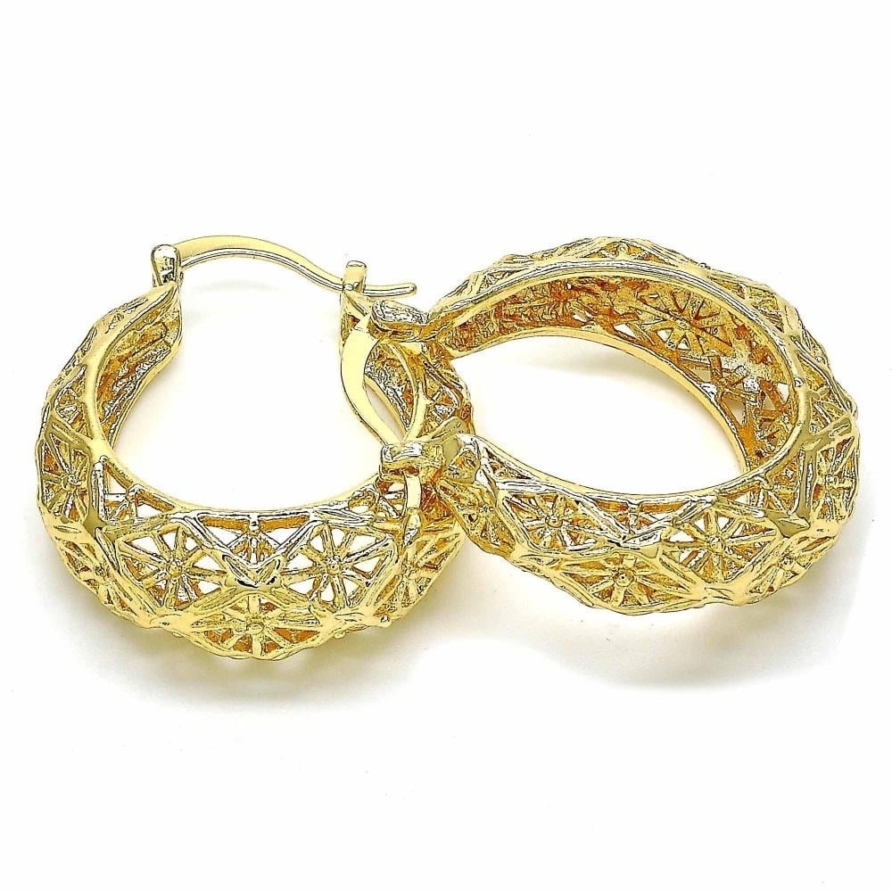 18K Gold Filled High Polish Finsh Diamond Cut Fancy Filigree Hoop Earrings Textured Gold Hoop Earrings Image 1