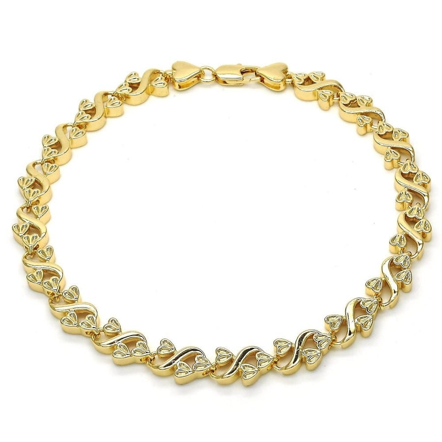 18K Gold Filled High Polish Finsh  X Heart Flat Ankle Bracelet 10 Image 1
