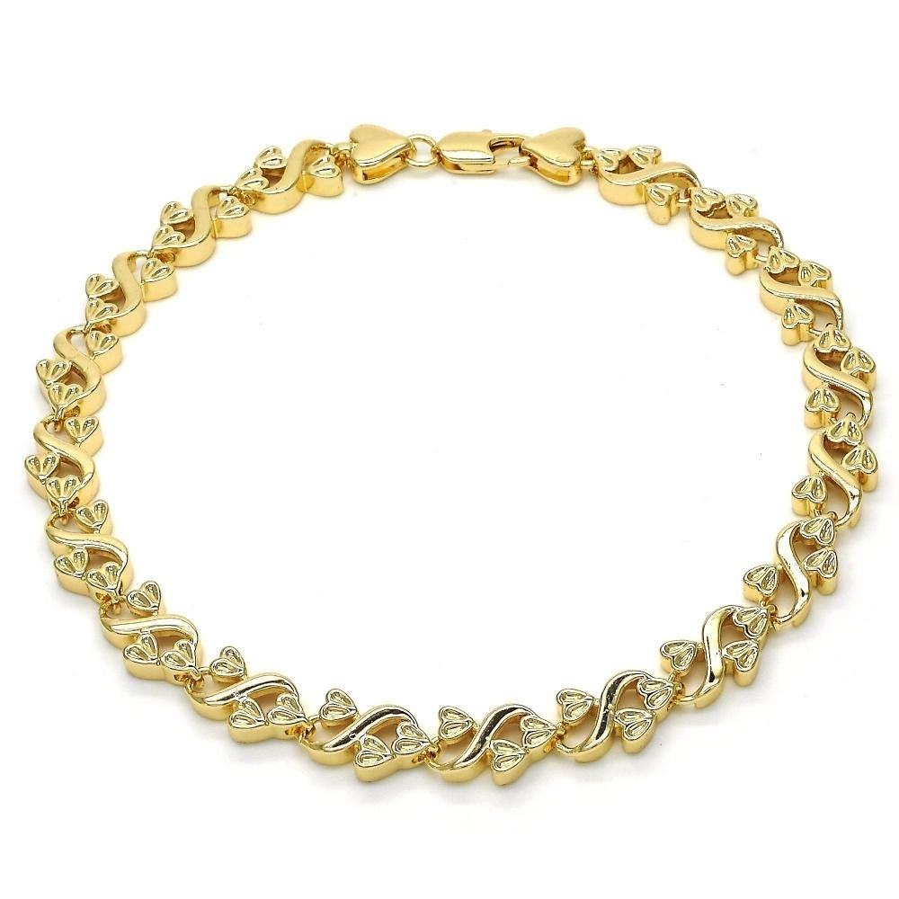 18K Gold Filled High Polish Finsh X Heart Flat Ankle Bracelet 10 Image 1