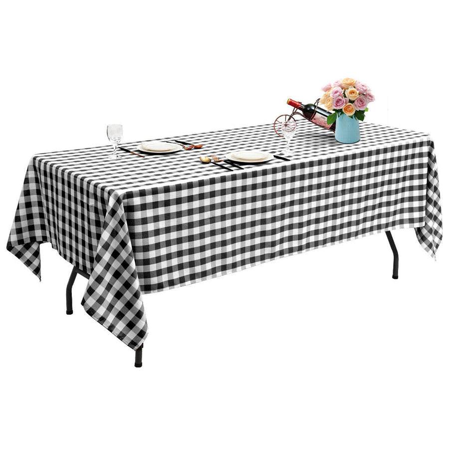 10Pcs 60"x102" Rectangular Polyester Tablecloth Black and White Checker Kitchen Image 1