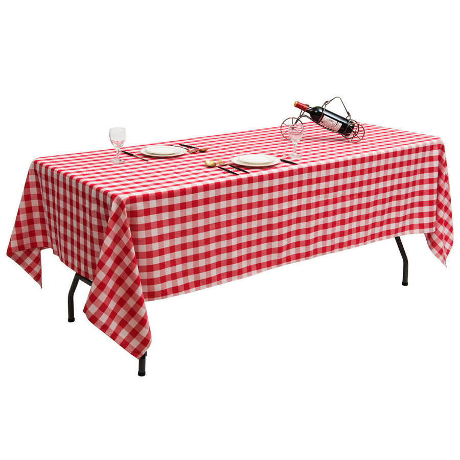 10Pcs 60"x102" Rectangular Polyester Tablecloth Red and White Checker Kitchen Image 1