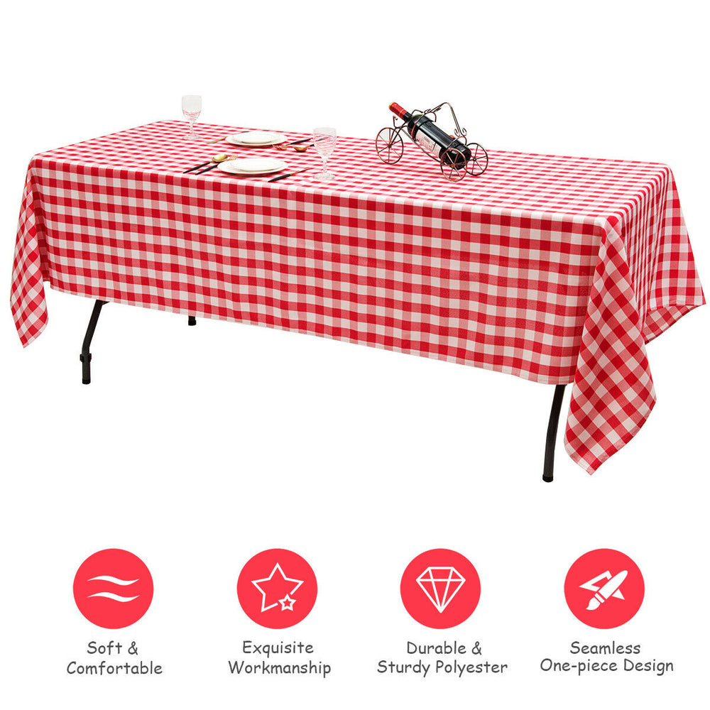 10Pcs 60"x102" Rectangular Polyester Tablecloth Red and White Checker Kitchen Image 2