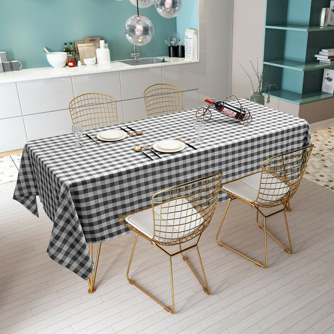 10Pcs 60"x102" Rectangular Polyester Tablecloth Black and White Checker Kitchen Image 3