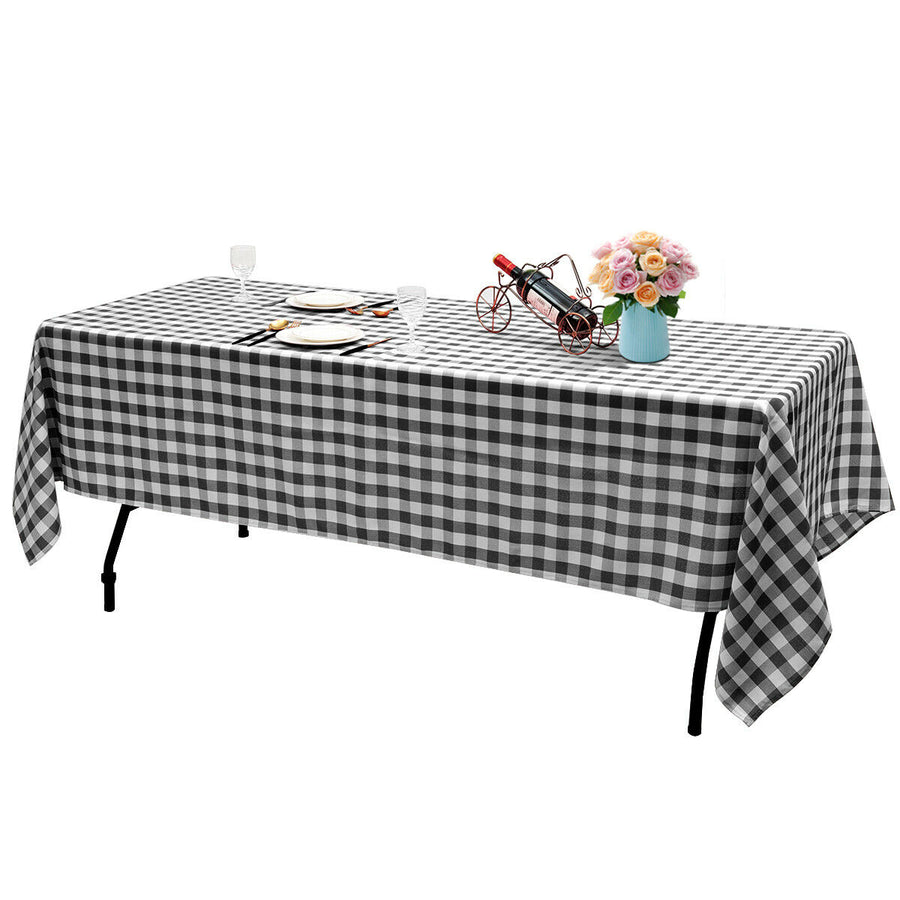 10Pcs 60"x126" Rectangular Polyester Tablecloth Black and White Checker Party Image 1
