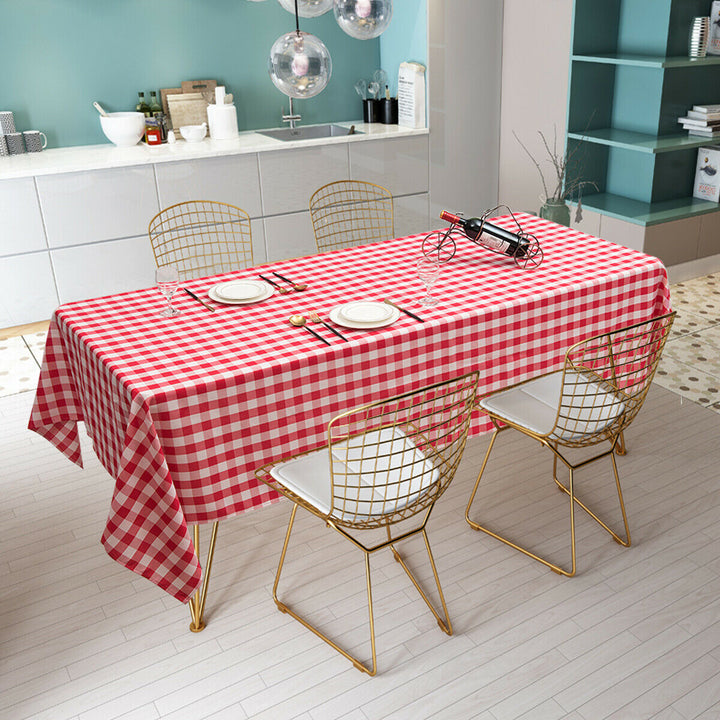 10Pcs 60"x102" Rectangular Polyester Tablecloth Red and White Checker Kitchen Image 3