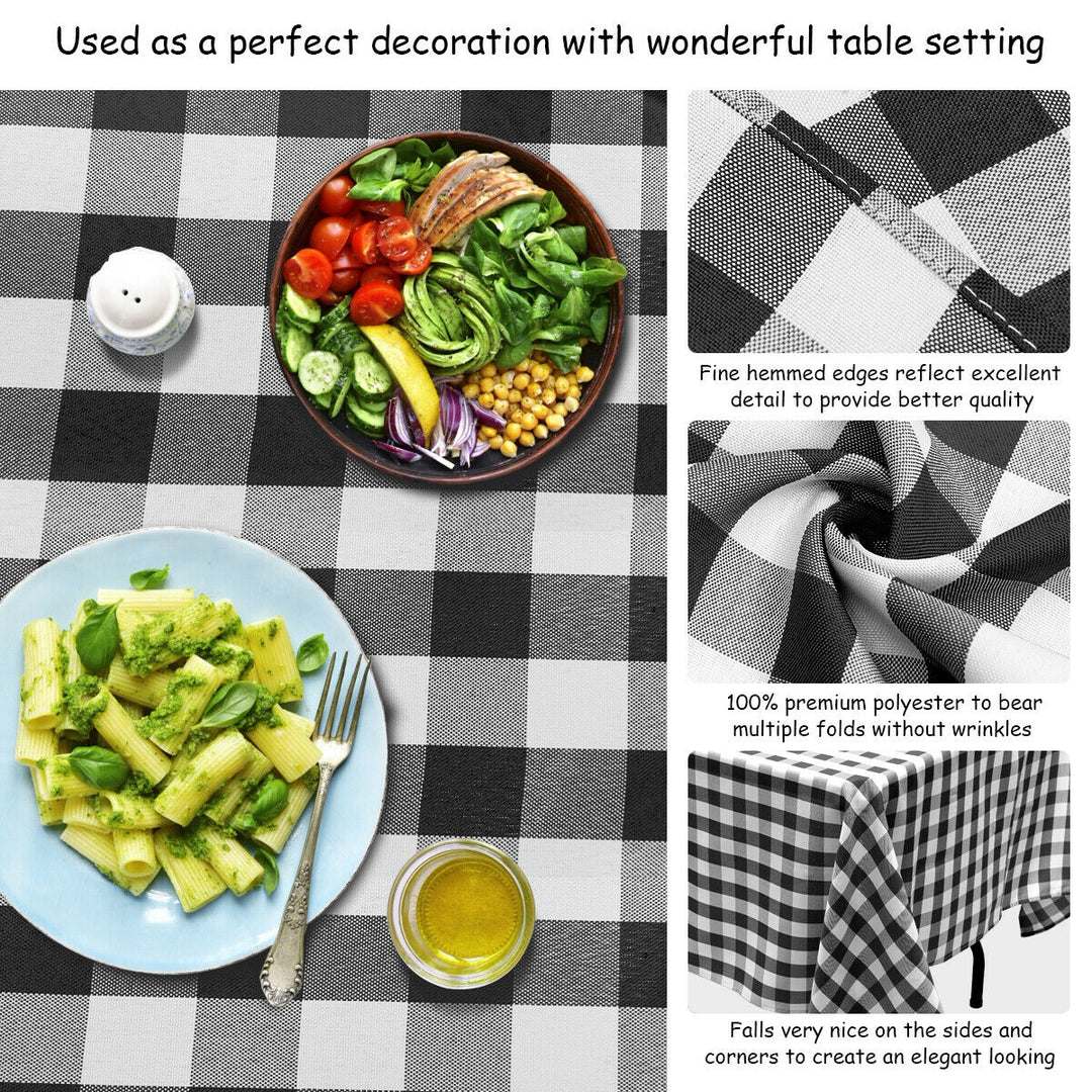 10Pcs 60"x102" Rectangular Polyester Tablecloth Black and White Checker Kitchen Image 7
