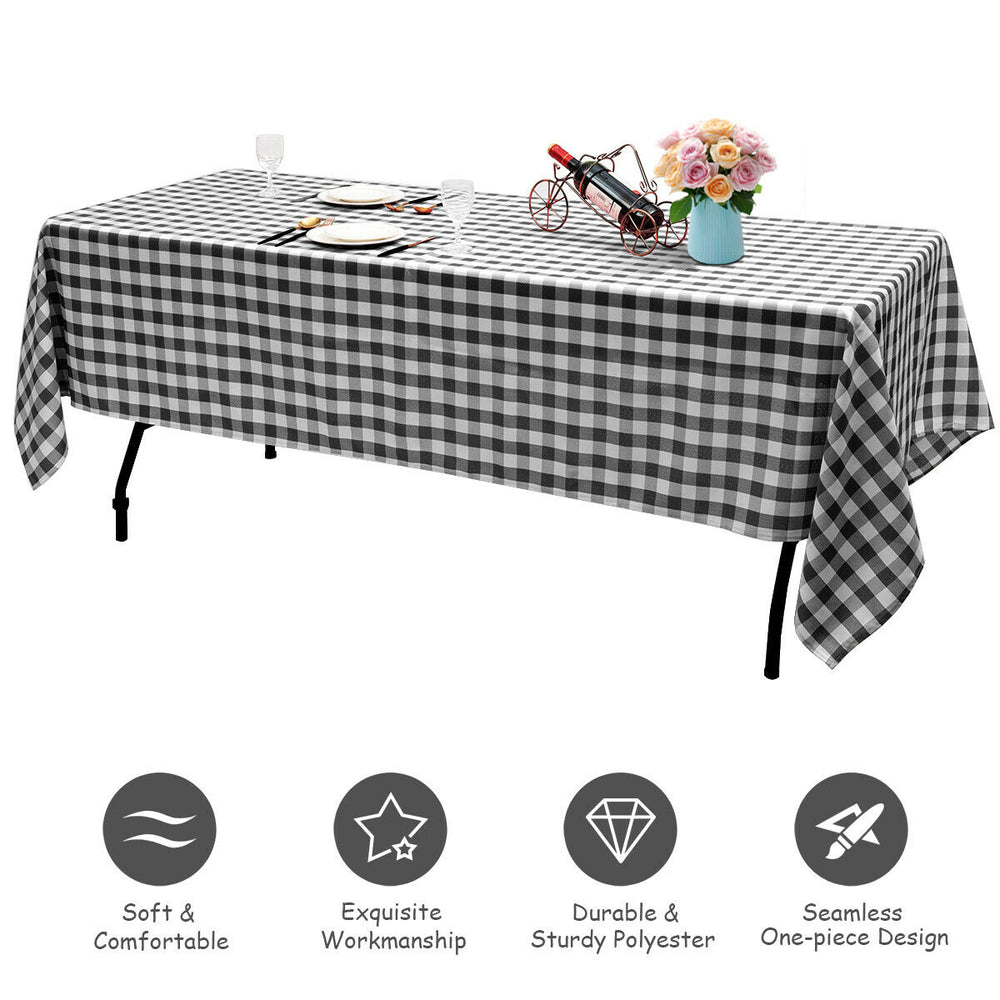 10Pcs 60"x126" Rectangular Polyester Tablecloth Black and White Checker Party Image 2