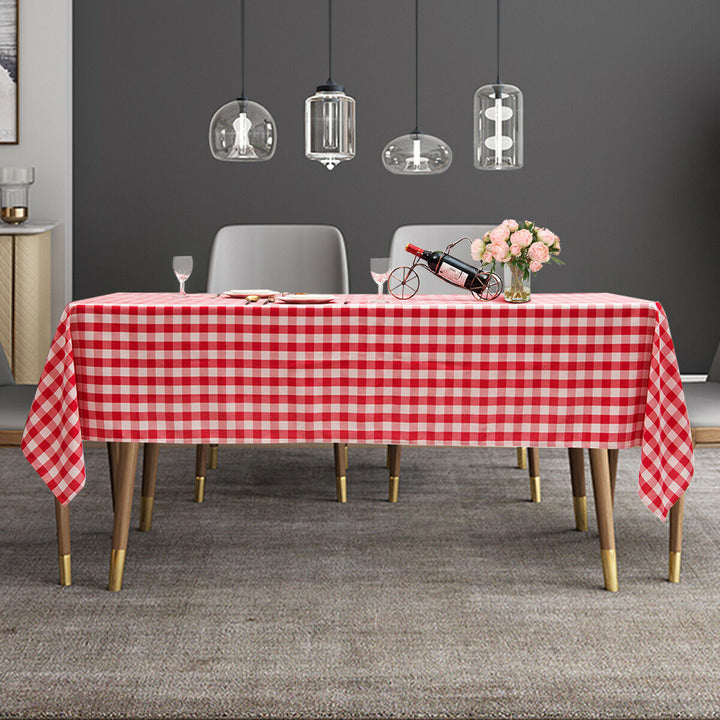10Pcs 60"x102" Rectangular Polyester Tablecloth Red and White Checker Kitchen Image 4