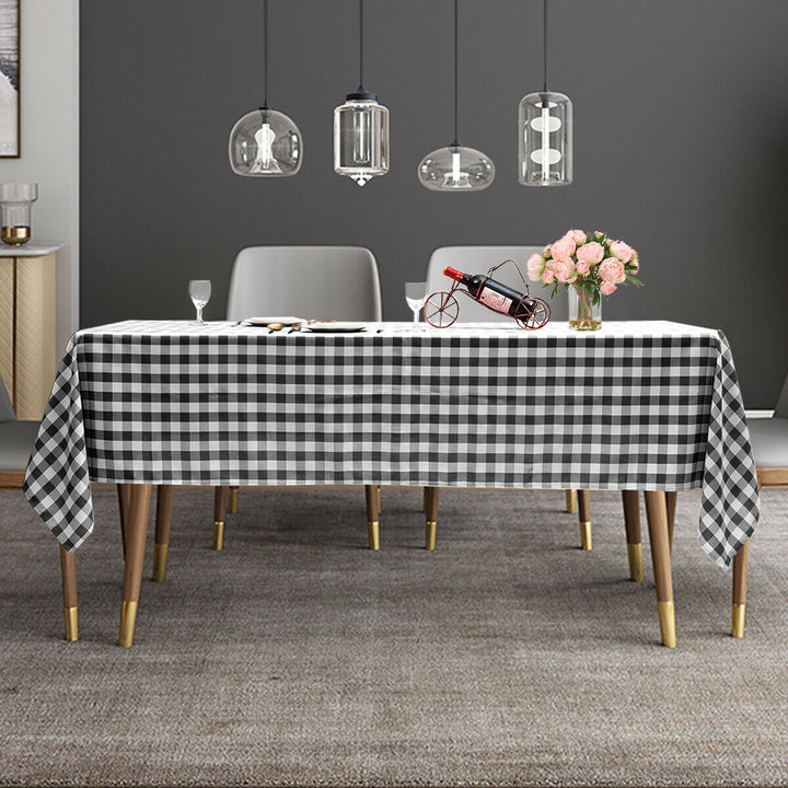 10Pcs 60"x126" Rectangular Polyester Tablecloth Black and White Checker Party Image 4