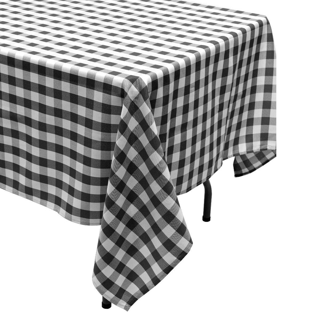 10Pcs 60"x126" Rectangular Polyester Tablecloth Black and White Checker Party Image 8