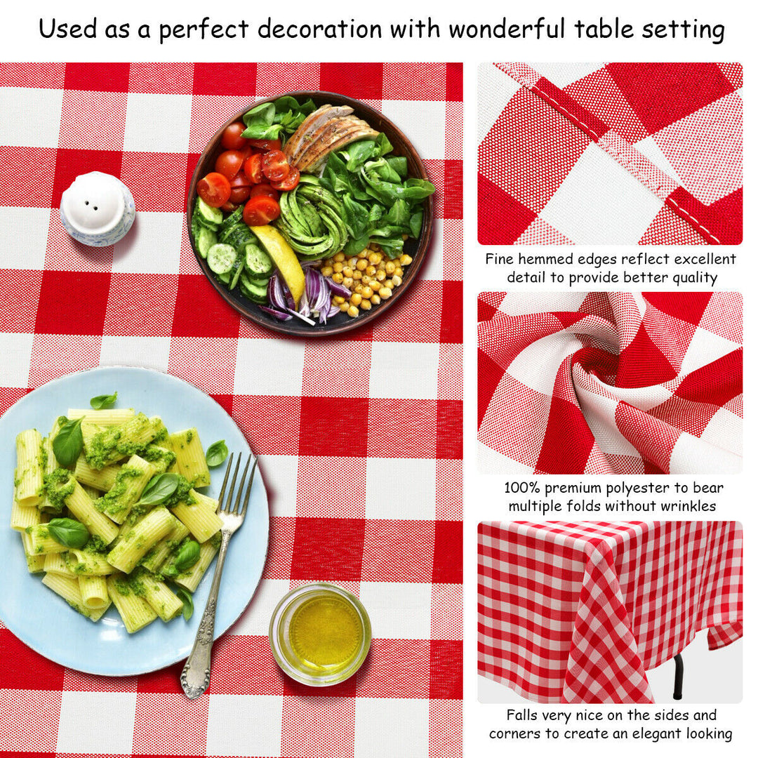 10Pcs 60"x102" Rectangular Polyester Tablecloth Red and White Checker Kitchen Image 9