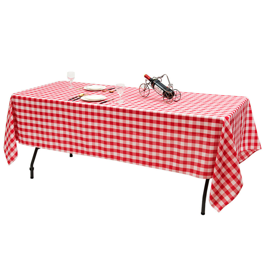 10Pcs 60"x126" Rectangular Polyester Tablecloth Red and White Checker Party Image 1