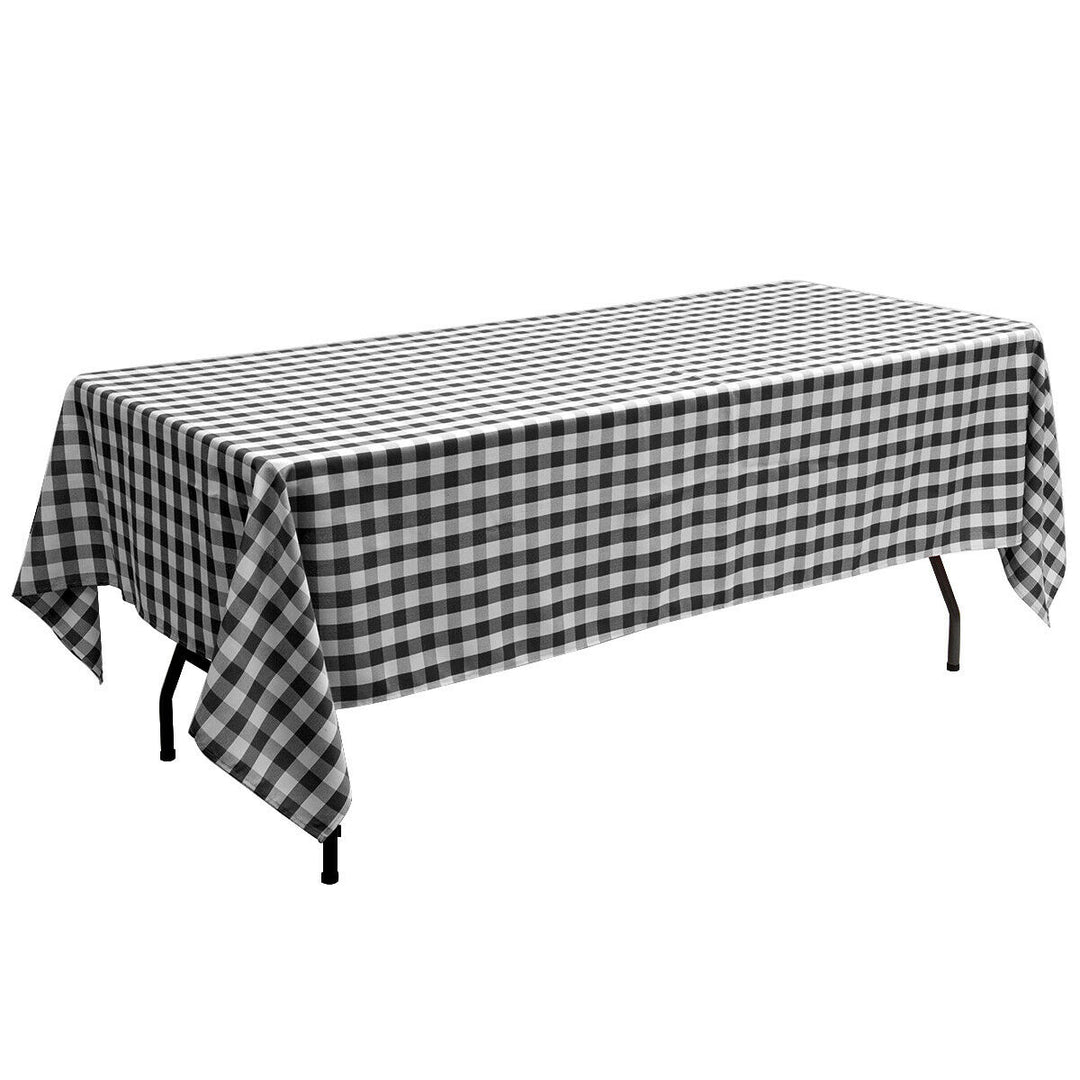 10Pcs 60"x126" Rectangular Polyester Tablecloth Black and White Checker Party Image 10