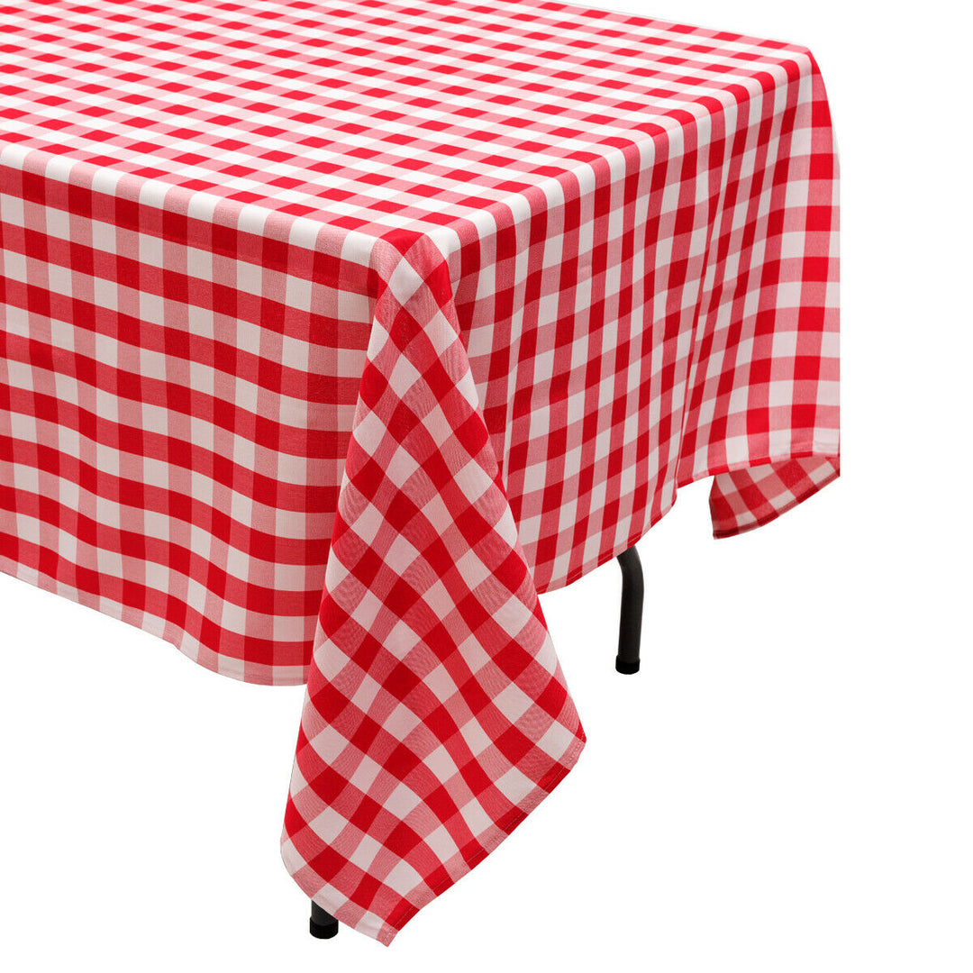 10Pcs 60"x126" Rectangular Polyester Tablecloth Red and White Checker Party Image 8
