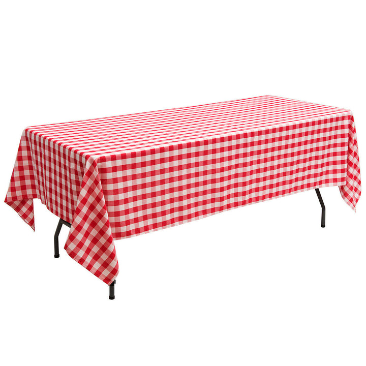 10Pcs 60"x126" Rectangular Polyester Tablecloth Red and White Checker Party Image 10