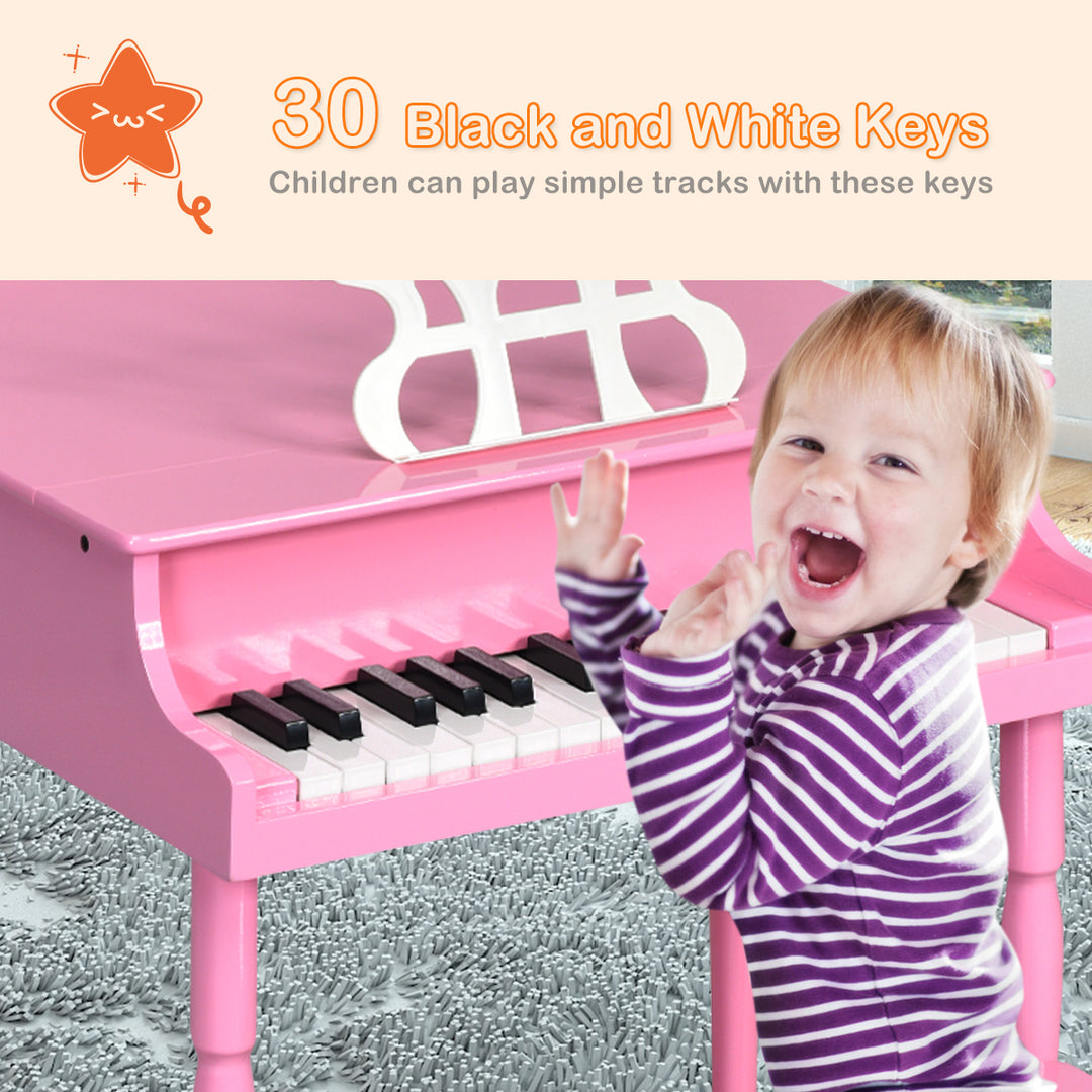 Costway 30-Key Classic Baby Grand Piano Toddler Toy Wood w/ Bench and Music Rack PinkBlack Image 6