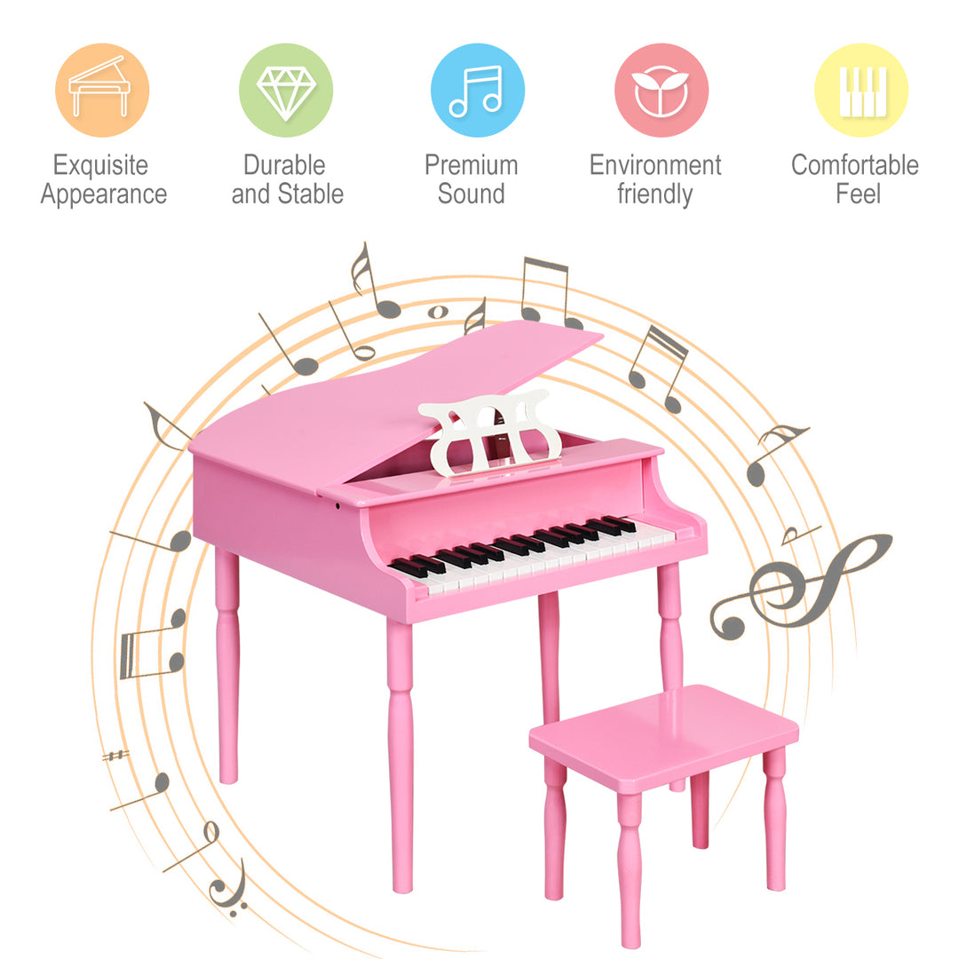 Costway 30-Key Classic Baby Grand Piano Toddler Toy Wood w/ Bench and Music Rack PinkBlack Image 7