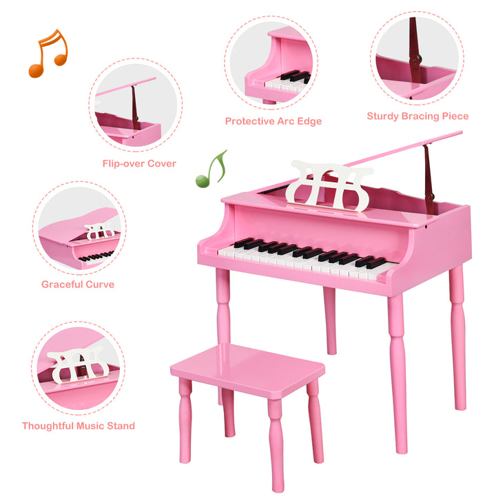 Costway 30-Key Classic Baby Grand Piano Toddler Toy Wood w/ Bench and Music Rack PinkBlack Image 8