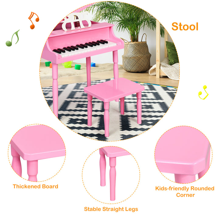 Costway 30-Key Classic Baby Grand Piano Toddler Toy Wood w/ Bench and Music Rack PinkBlack Image 9