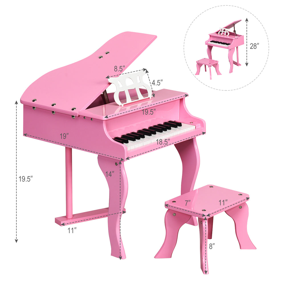 Costway Classic 30 Key baby Grand Wooden Piano Toddler Toy w/ Bench and Music Rack Image 2