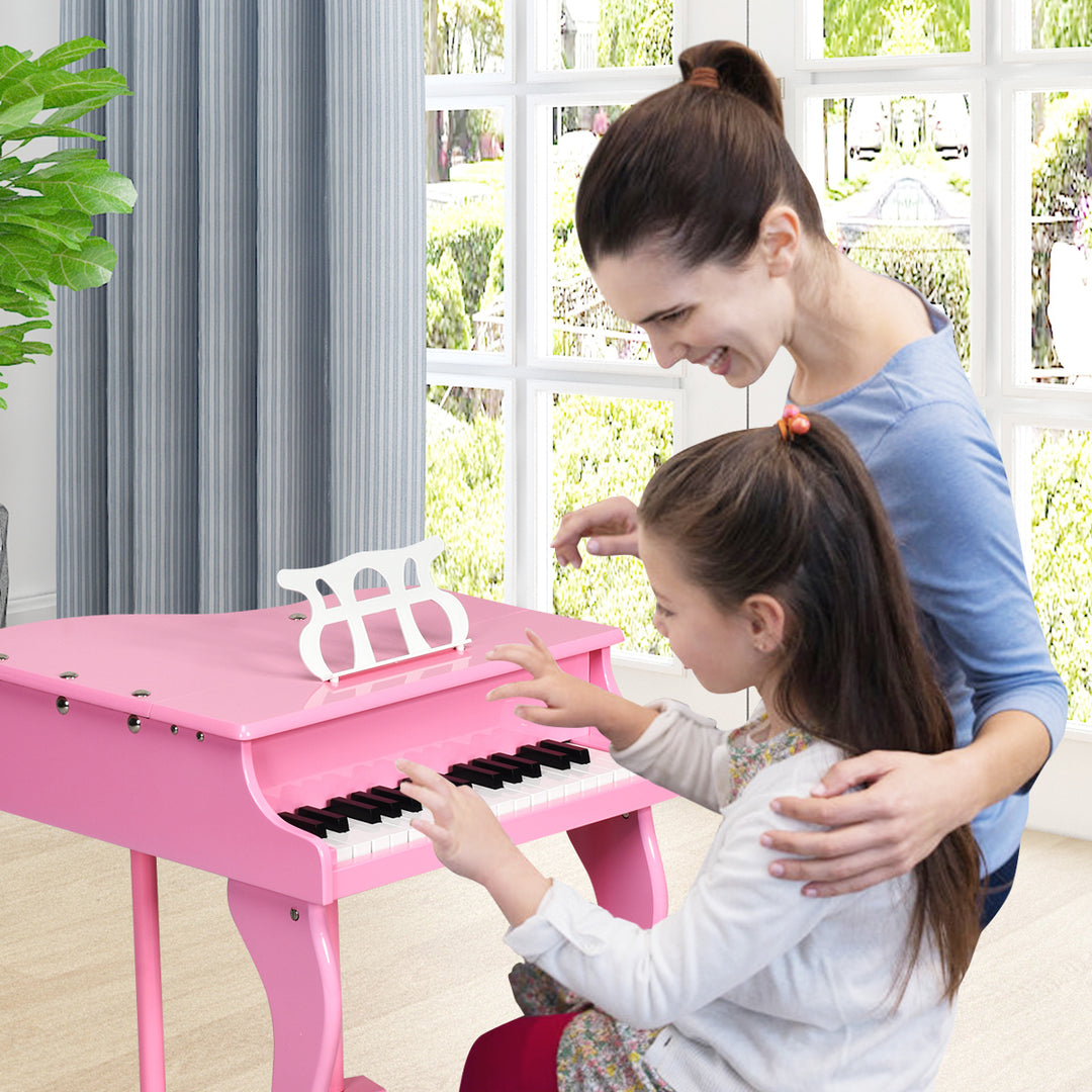 Costway Classic 30 Key baby Grand Wooden Piano Toddler Toy w/ Bench and Music Rack Image 4