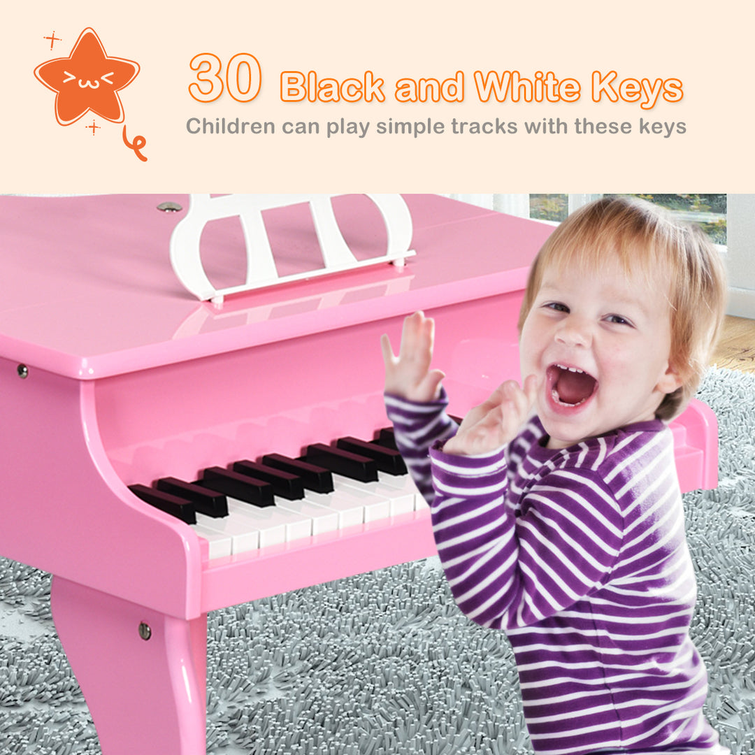 Costway Classic 30 Key baby Grand Wooden Piano Toddler Toy w/ Bench and Music Rack Image 6