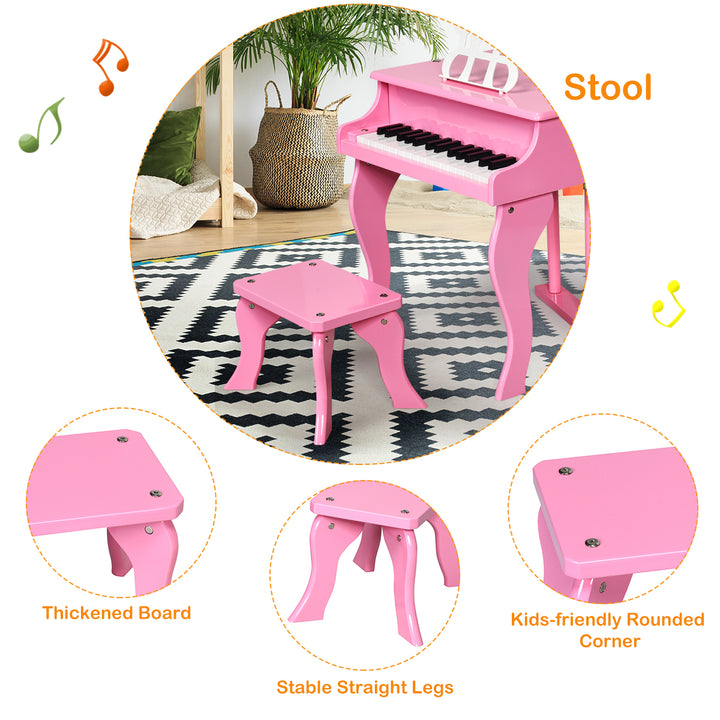 Costway Classic 30 Key baby Grand Wooden Piano Toddler Toy w/ Bench and Music Rack Image 10