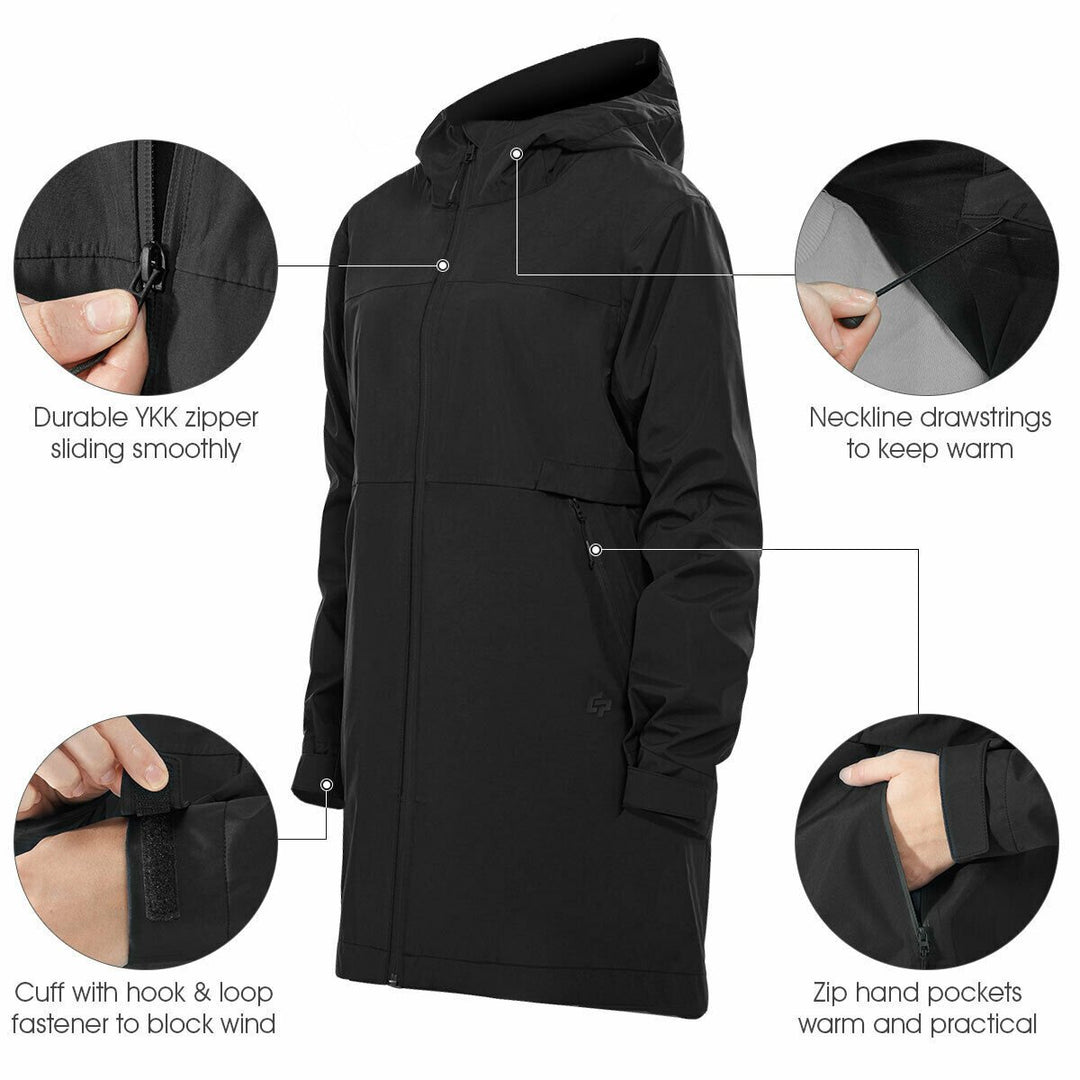 Goplus Womens Wind and Waterproof Trench Rain Jacket Hooded Commuter Jacket Windbreaker Black Image 6