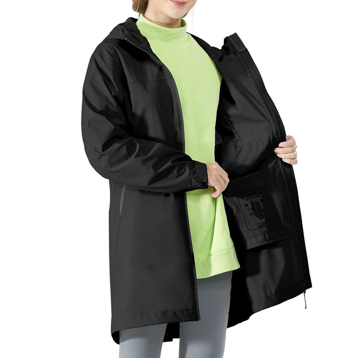 Goplus Womens Wind and Waterproof Trench Rain Jacket Hooded Commuter Jacket Windbreaker Black Image 9