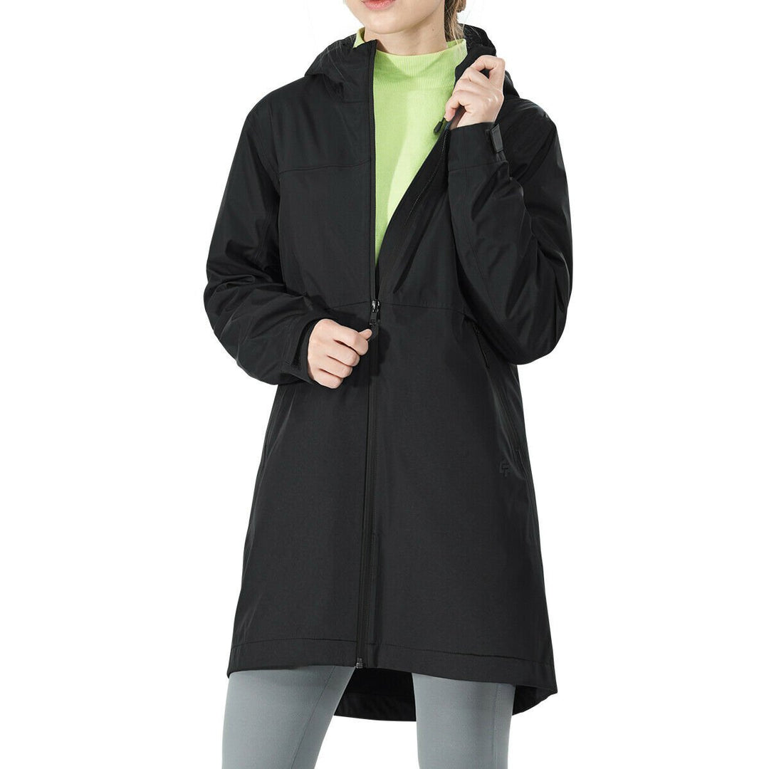 Goplus Womens Wind and Waterproof Trench Rain Jacket Hooded Commuter Jacket Windbreaker Black Image 10