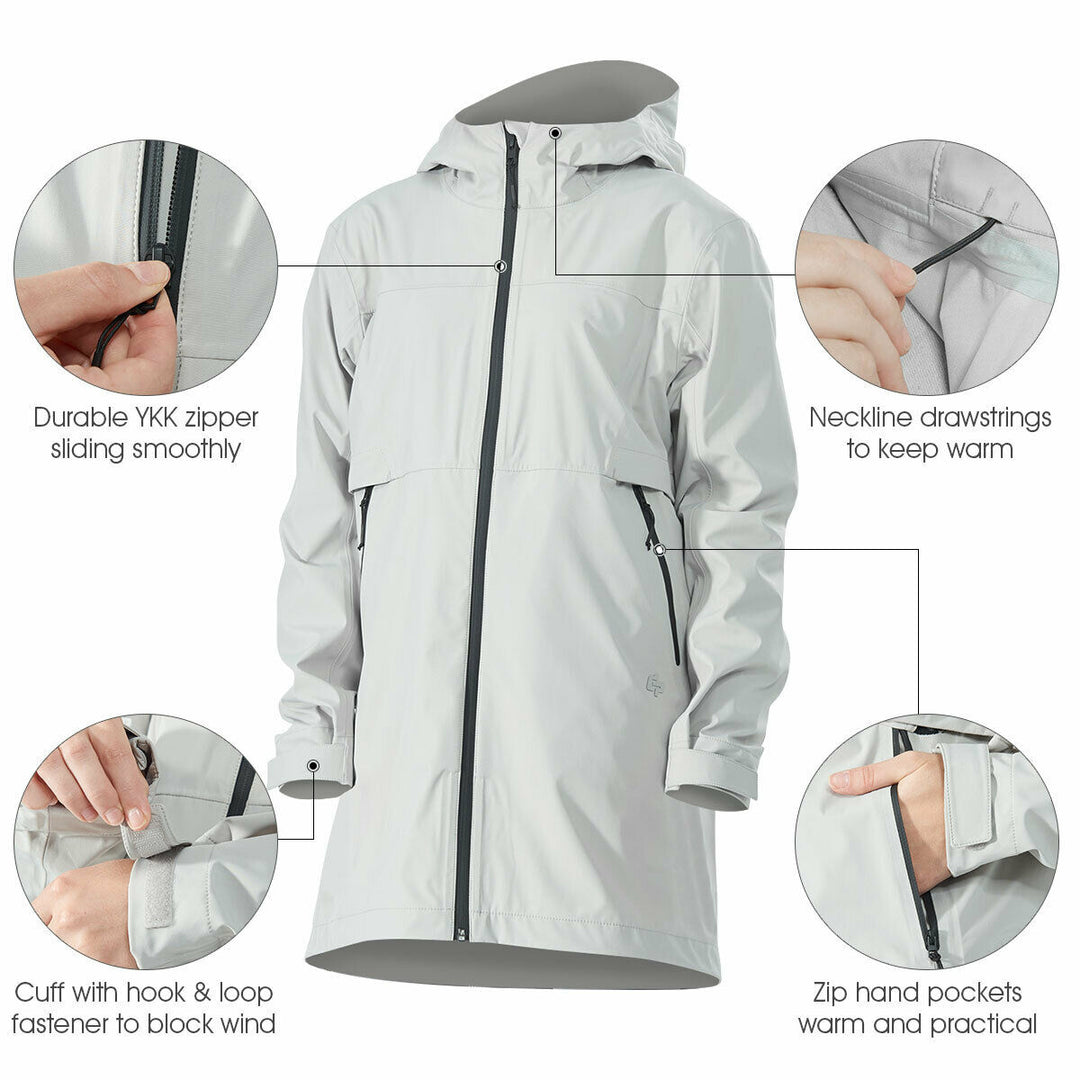 Goplus Womens Wind and Waterproof Trench Rain Jacket Hooded Commuter Jacket Windbreaker Grey Image 7