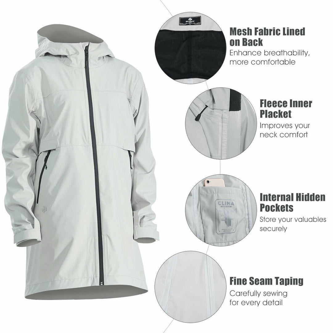 Goplus Womens Wind and Waterproof Trench Rain Jacket Hooded Commuter Jacket Windbreaker Grey Image 8