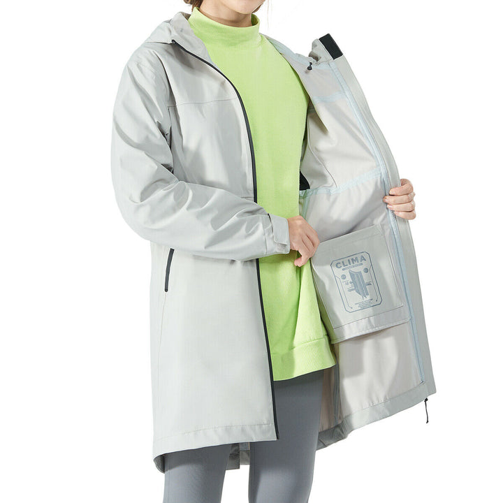 Goplus Womens Wind and Waterproof Trench Rain Jacket Hooded Commuter Jacket Windbreaker Grey Image 10