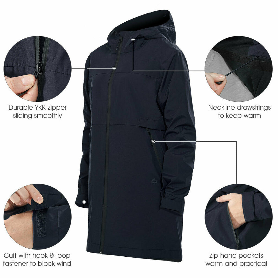 Goplus Womens Wind and Waterproof Trench Rain Jacket Hooded Commuter Jacket Windbreaker Navy Image 7