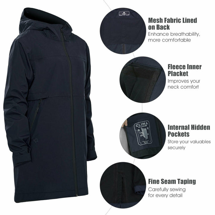 Goplus Womens Wind and Waterproof Trench Rain Jacket Hooded Commuter Jacket Windbreaker Navy Image 8