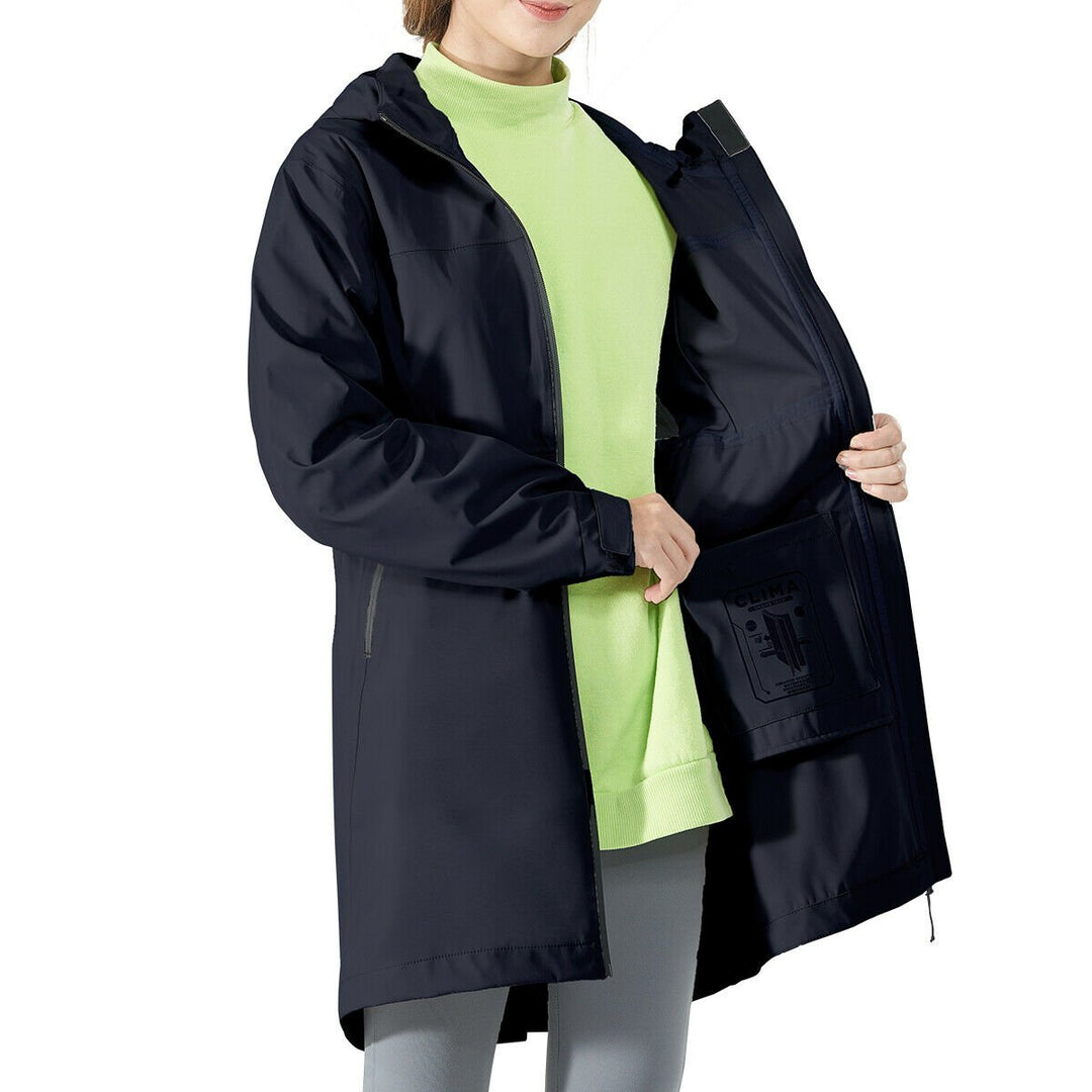 Goplus Womens Wind and Waterproof Trench Rain Jacket Hooded Commuter Jacket Windbreaker Navy Image 10