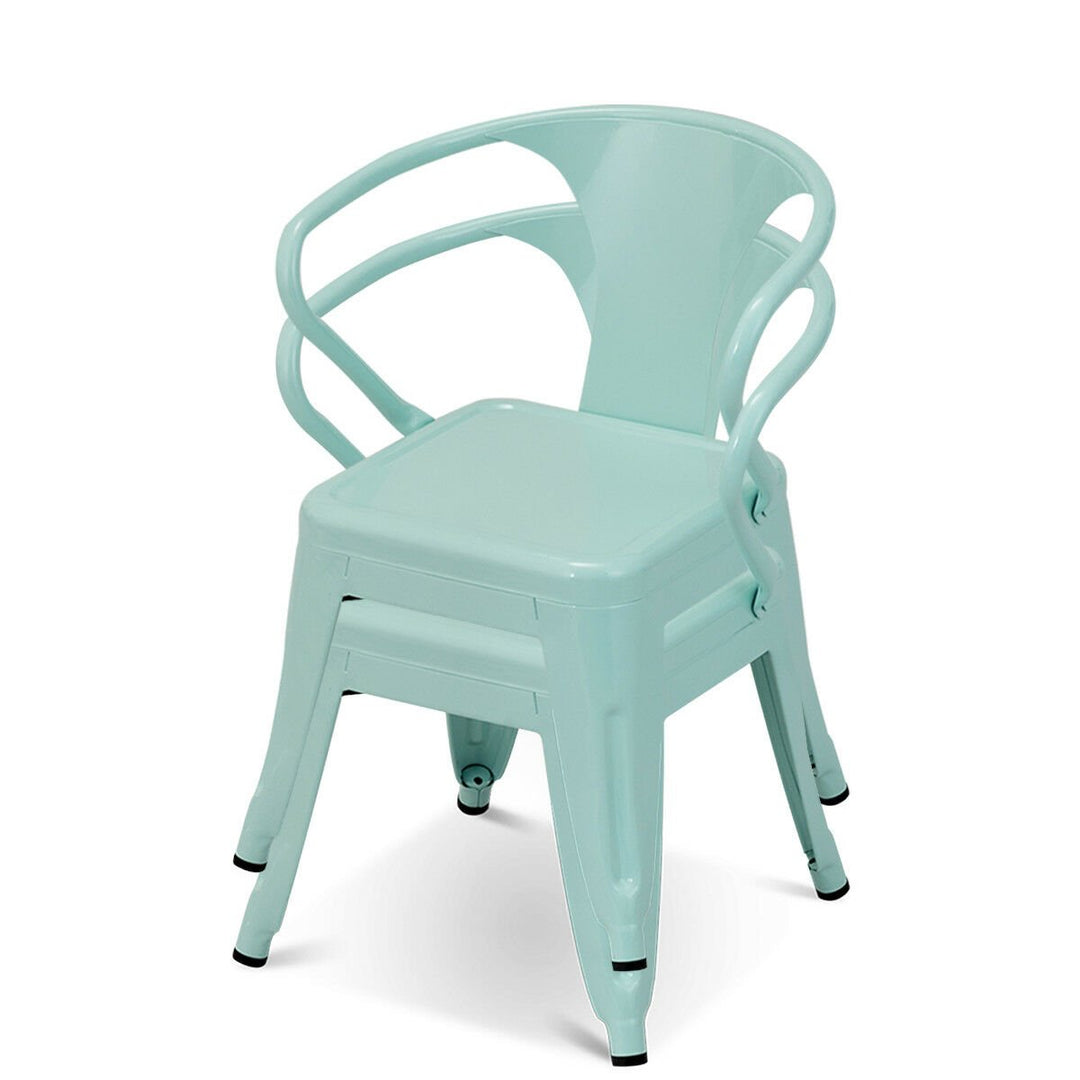 Costway Set of 2 Kids Chair Steel Armchair Stackable Indoor Outdoor Furniture BluePink Image 8