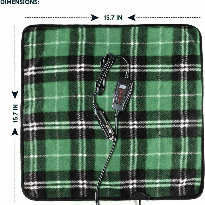 Zone Tech Car Electric Mini Heated Travel Blanket Pad Fleece Green Plaid 45 Min Image 4