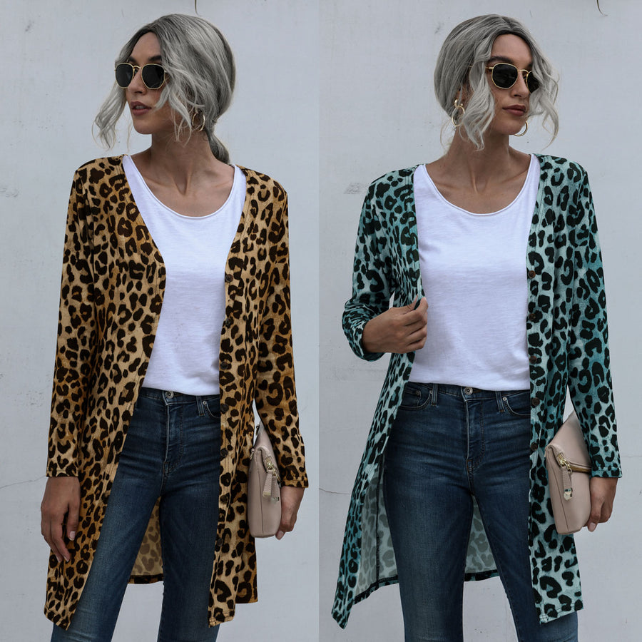 Leopard Pattern Long Sleeve Cardigan Image 1