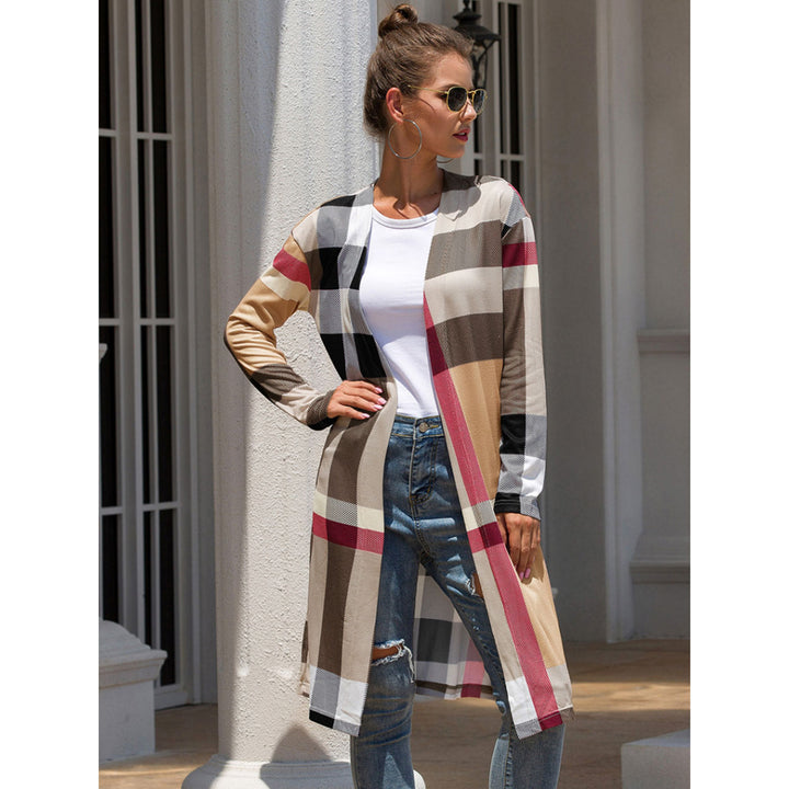 Fashion Plaid Long Sleeve Front Open Cardigan Image 3