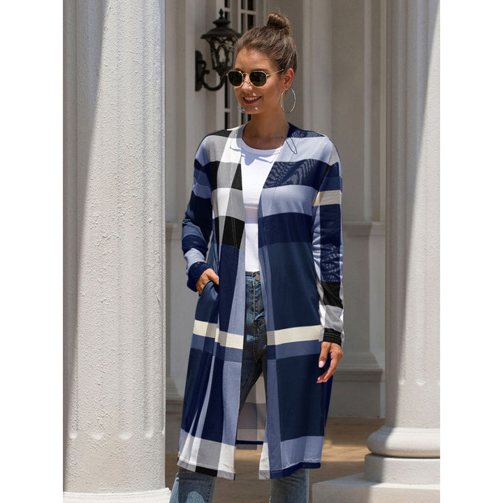 Fashion Plaid Long Sleeve Front Open Cardigan Image 4